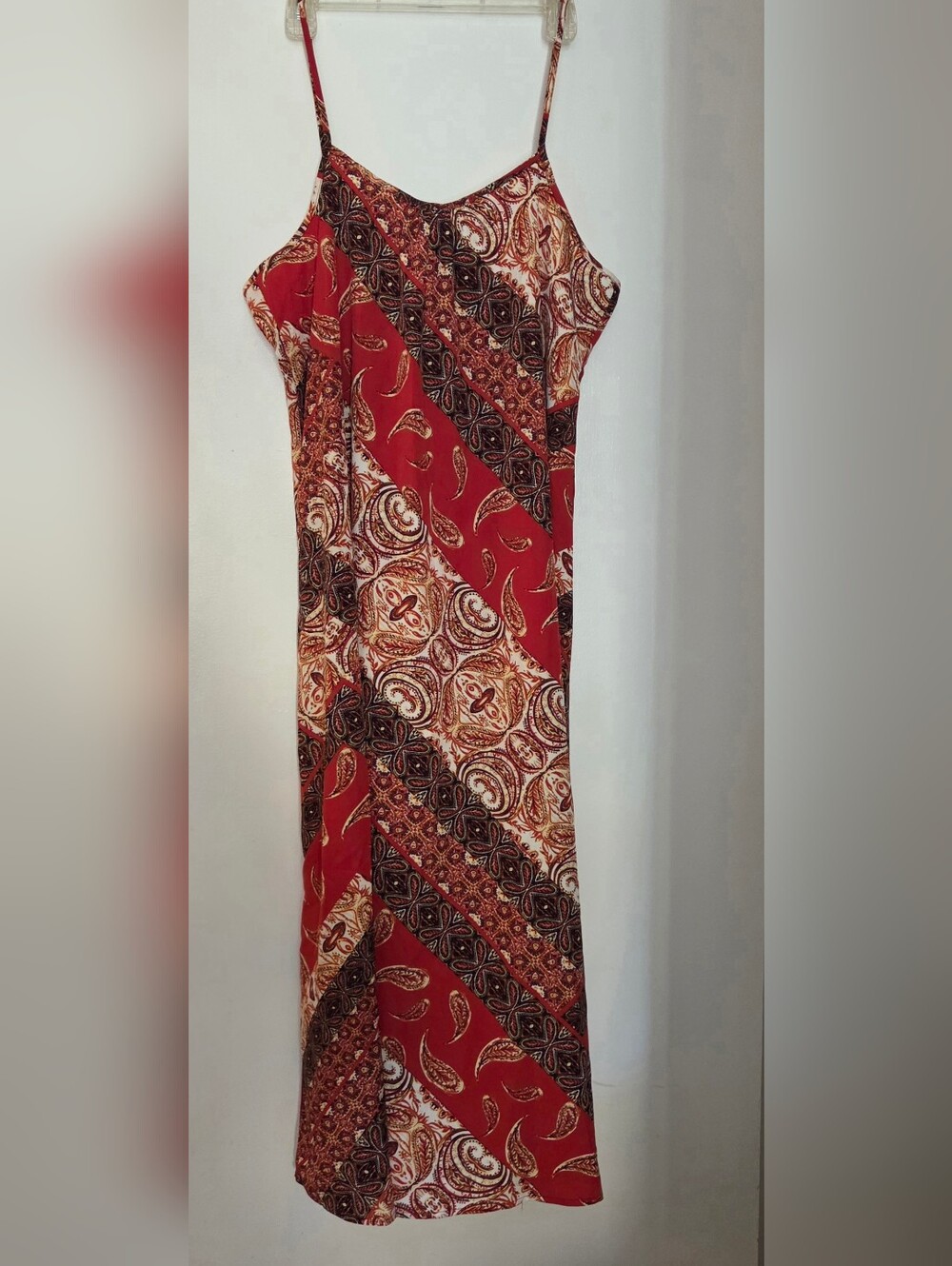 Red Paisley Slip Dress - Women's Spaghetti Strap Maxi
